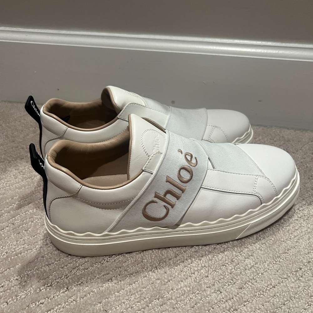 Chloe White Leather Lauren Sneakers- like new